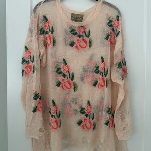 WILDFOX White Label Roses Distressed Sweater Size Small